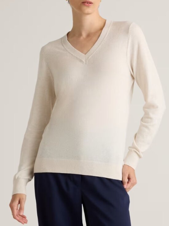 Quince Sweaters - Quince FLAW Lightweight Cotton Cashmere V-Neck Sweater Heather Bone S NWT